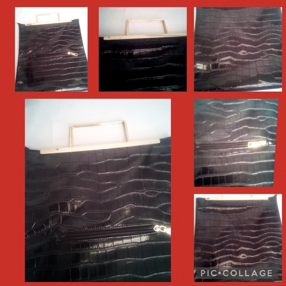 Imitation black handbag with gold handle